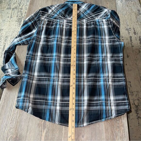 Buckle Black Blue Plaid Long Sleeve Snap DowLarge Men’s - Picture 12 of 16